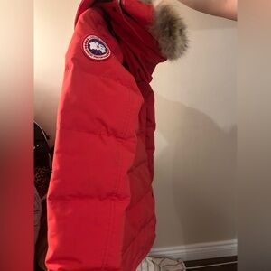 Red Winter Jacket with Fur Trim